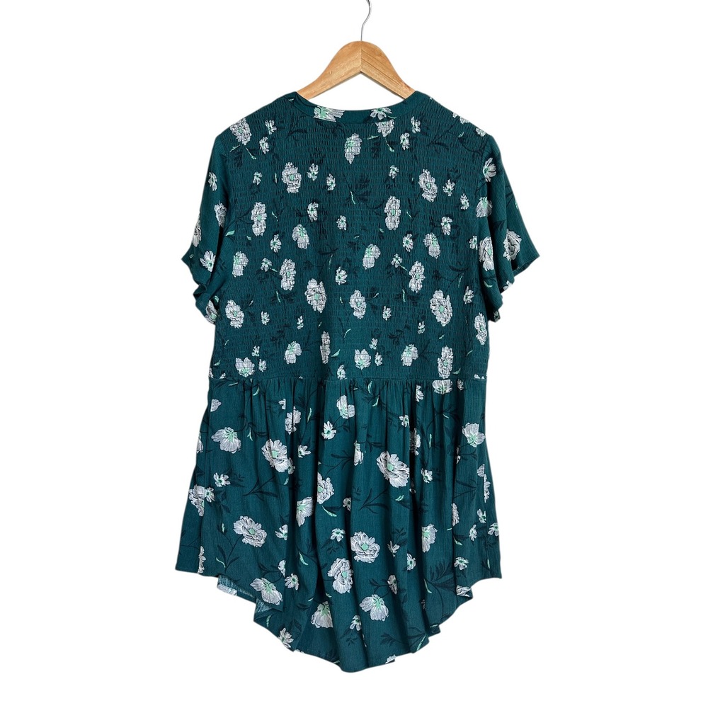 Torrid Babydoll Tunic Teal Floral Smocked Boho Cottagecore Casual Size 1 Casual - Picture 3 of 16